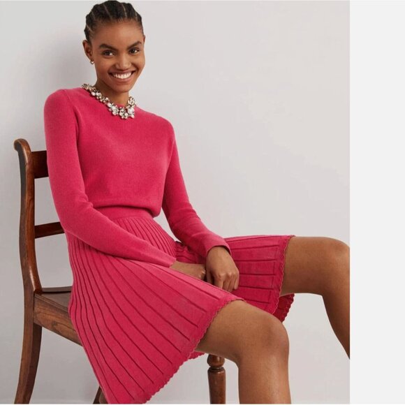 Boden Pleated Knitted Mini Long Sleeve Sweater Dress Sweet Rose Pink 8L 8 Tall - Picture 2 of 7